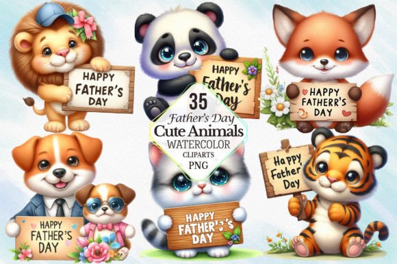 Download Watercolor Father's Day Cute Animals PNG - Cute animals Collection