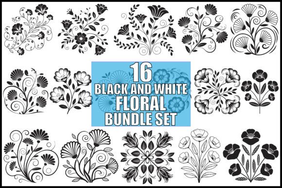 Download Black and White Floral Bundle Set - White Collection