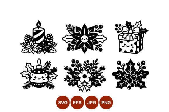 Download Christmas Floral Decorations Black White - White Collection