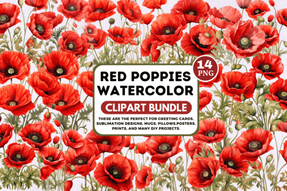 Download Red Poppies Watercolor Sublimation - Red poppies watercolor Collection