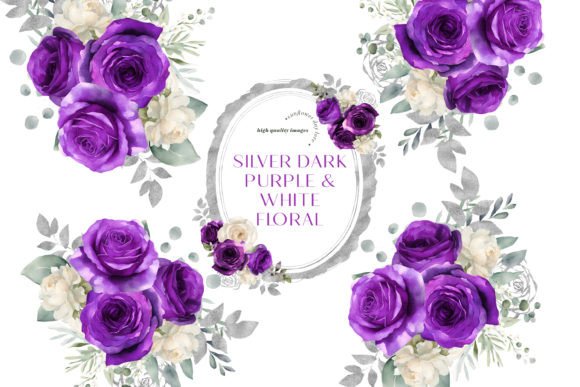 Download Silver, White &amp; Dark Purple Flowers - White Collection
