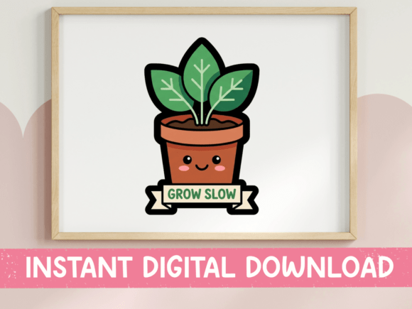 Download Grow Slow Kawaii Potted Plant Sticker - Potted plant Collection