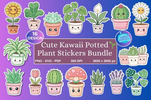 Download Kawaii Potted Plant Stickers Bundle - Potted plant Collection