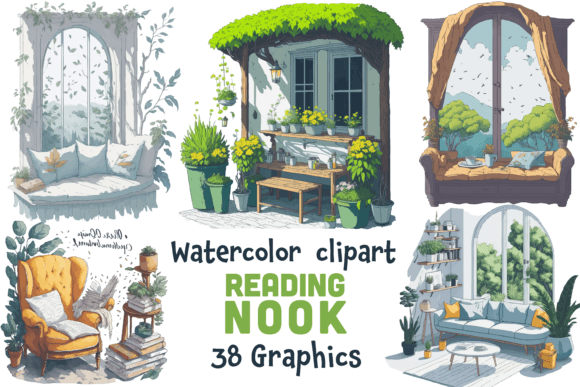 Download Watercolor Cozy Reading Nook Clipart - Reading nook Collection
