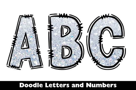 Download White Glitter Doodle Alphabet Numbers - White Collection