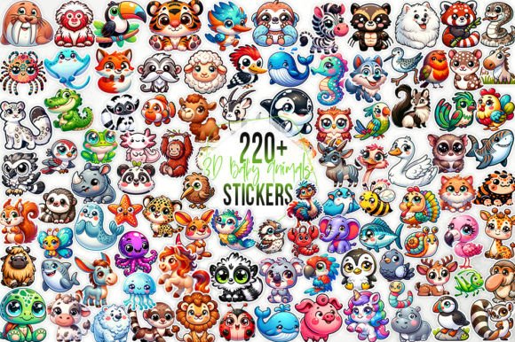 Download 220+ 3D Cute Animals Stickers Bundle - Cute animals Collection