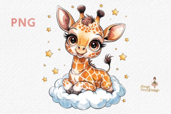 Download Baby Giraffe on a Cloud Clipart PNG - Premium Resources